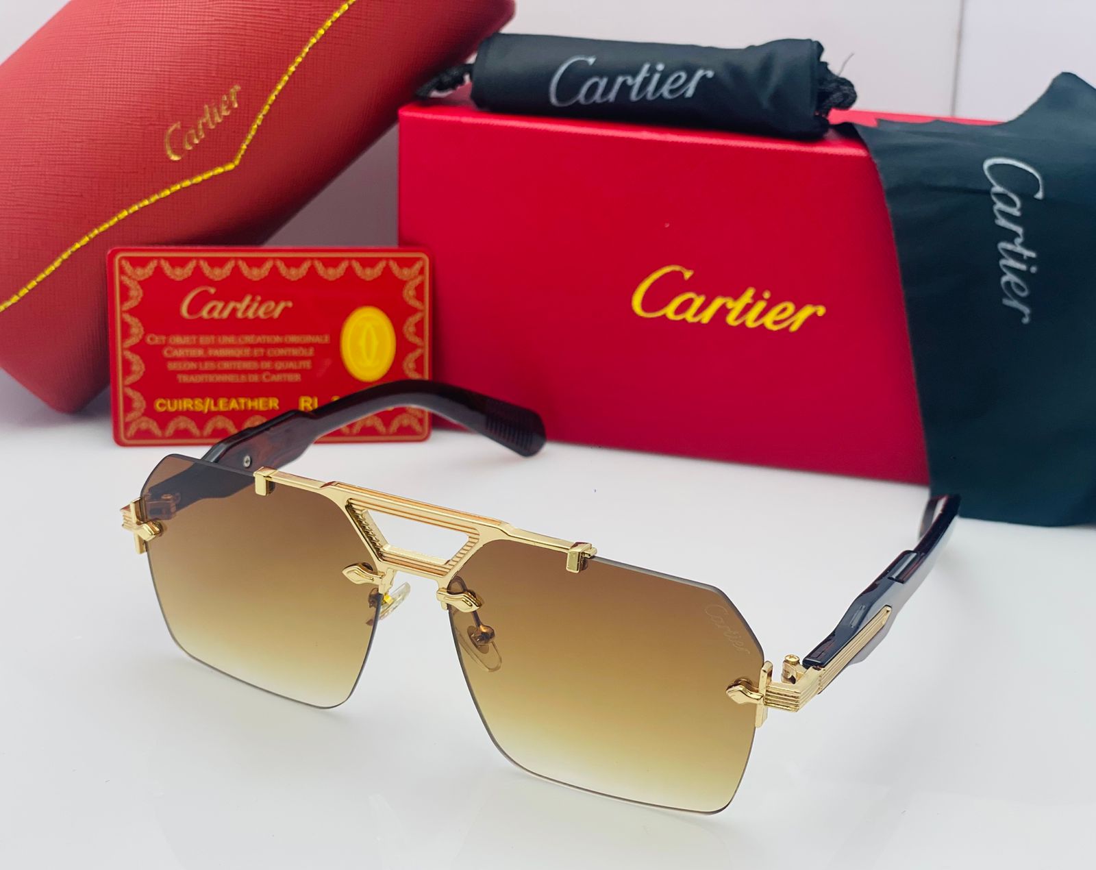 Cartier Luxury Rimless Square Sunglasses For Men And Women With Gradient UV Style Fashion Glasses
