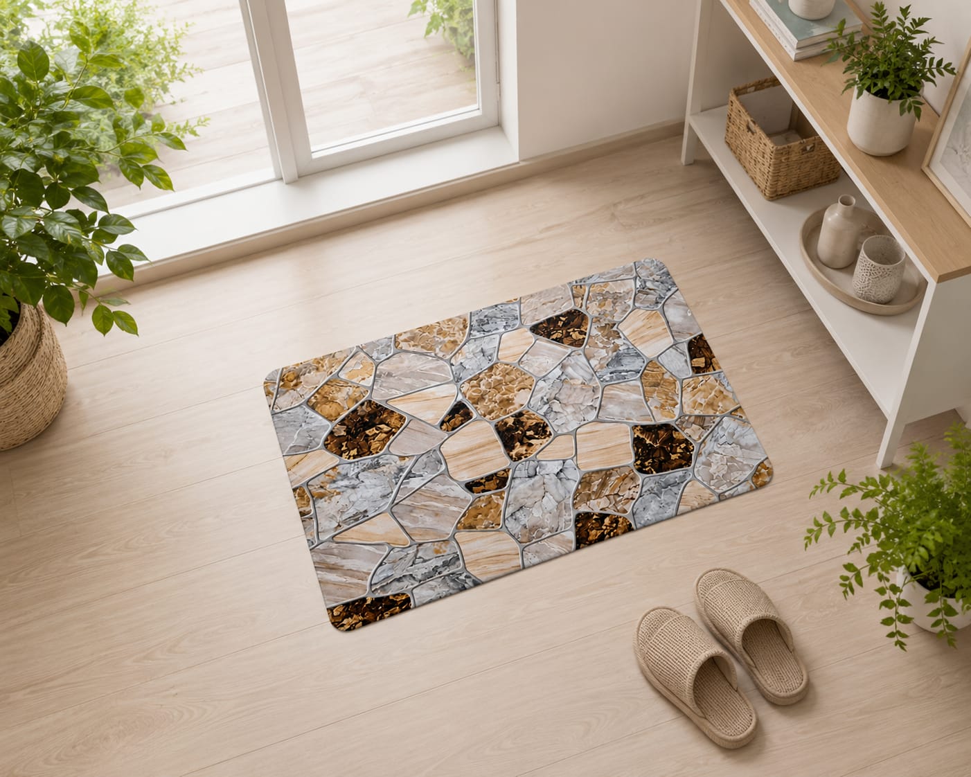Super Absorbent Non-Slip Bathroom Floor Mat - Quick-Dry Soft Marble Stone Design 23 × 15 inch