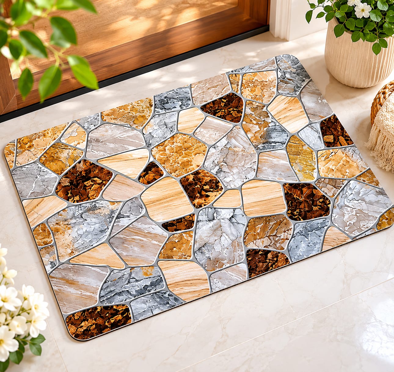 Super Absorbent Non-Slip Bathroom Floor Mat - Quick-Dry Soft Marble Stone Design 23 × 15 inch