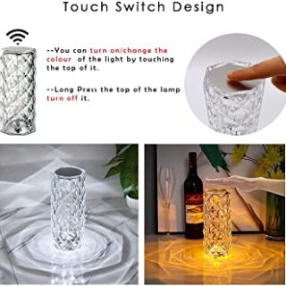 16 Colors Diamond Rose Crystal Lamp Bedside Acrylic Usb Rechargeable Table Lamp