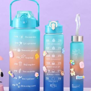 3 Pack Water Bottles With 2l Large Bottle 700mlportable Bottle And 300ml Mini Bottle Motivational (random Color)
