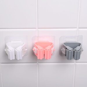 Pack of 3 Mop and Broom Self Adhesive Holder Wall Mount Magic Hanger Organizer Cleaning Tools Storage Mop Rack (Random Color)