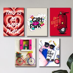 set of 5 girls room decore wall art wooden sticky Phototile frames