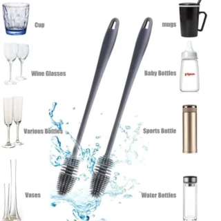 Silicone Feeder Bottle Brush Glass Brush Cup Brushes Long Handle | Silicone Bottle Cleaning Brush With Long Handler (Random color)