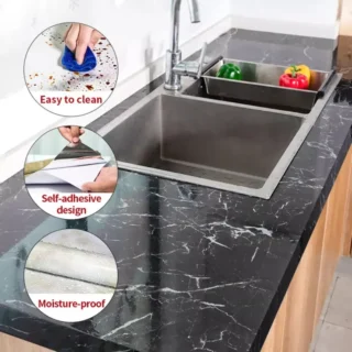 Self Adhesive Black Marble Sheet Sticker For Kitchen, Cupboard, Wall – Anti Oil And Heat Resistant Wallpaper (60*200 cm)