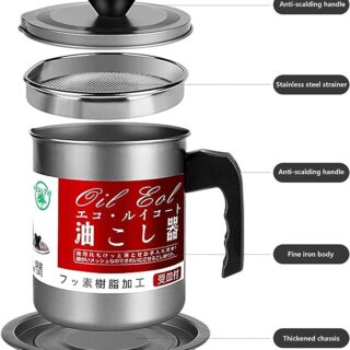 Oil Fryer Cookerwith Stainless Steel Fine Mesh with Lid Food Grade Iron Cooking Oil Filter Machine with Handle for Kitchen