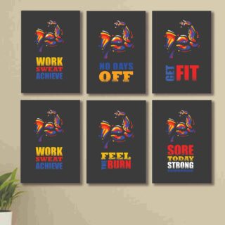 Set of 6 Gym Wall Art Wooden Phototile Frames for Wall Decor