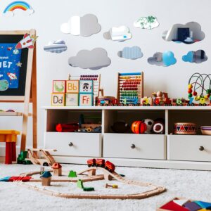 8 Pcs  Acrylic Cloud Shape Mirror Wall Art Decor Cloud Mirror Stickers Decals for Kids Girls Bedroom Bathroom Playroom silver