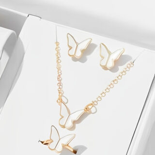 Butterfly Set, Pack Of 4 / Pendants Necklace Earrings Ring For Women Jewelry -white