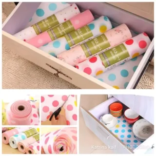Non Slip Kitchen Printing Antibacterial Cabinet Plastic Foam Household Wardrobe Moisture Drawer mat Shelf Sheets (45×200) (random color)