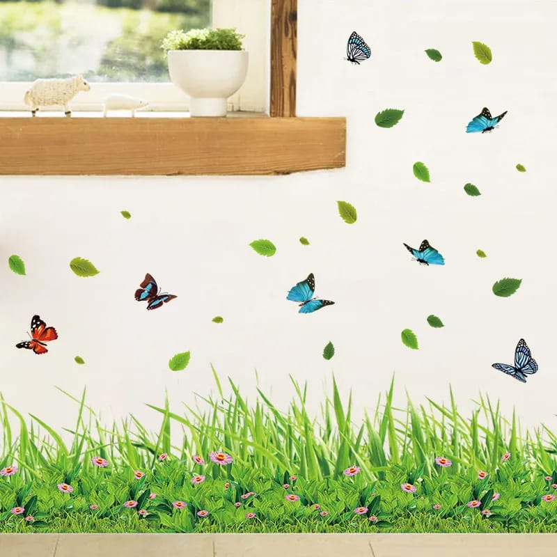 New 3D Fresh Green Plant Removable Green Grass PVC Wall Stickers Home Decor waterproof DIY Removable Art Vinyl 7 inch x 54 inch