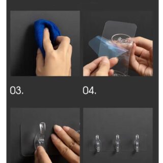 (Pack of 2 ) 6 Row Transparent Wall Hooks Self Adhesive Clothes Coat Door Hanger Towel Key Holder Bathroom Kitchen Storage Sticker Hook