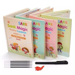 Pack of 4 Sank Magic book Practice |  Tracing Handwriting First Pre-school Baby Learning Books for Kids (Books + Magic Pen with 10 Ink Refills)