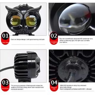 OWL Shape Fog Flash light Low & High Beam Owl Metal Body Spot Light for All Cars And Bikes (1pc)