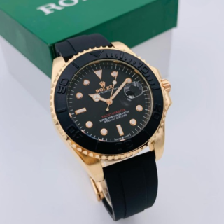 ( Golden ) Rolex Stylish Watch for Men Adjustable Rubber Strap | Heavy Master Lock | Steel Buzzle Working - Without Box