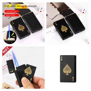 Jet Torch Playing Card Lighter, Green Flame Ace Card Lighter Windproof Refillable Lighter Playing Cards Cool Design (Metal Body) random color