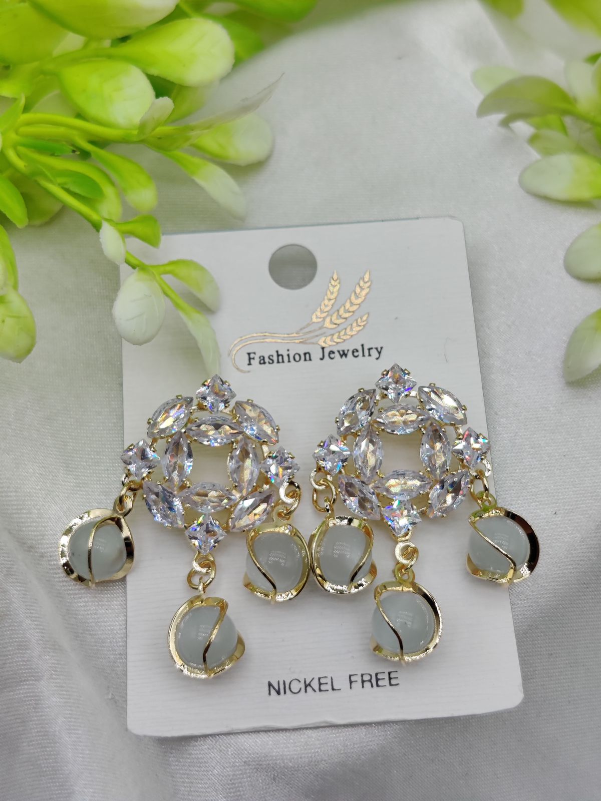 Imported Exquisite Crystal Halo Earrings with Chic Gemstone Dangles | Best Quality Artificial Earrings For Girls & Women