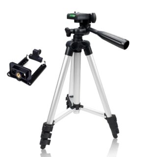 Pack Of 03 3.5 Feet Adjustable Tripod Stand for Mobile Phones and Cameras with Mobile Holder, Portable DSLR Stand for Vlogging, Universal Silver Model 3110 and Bag