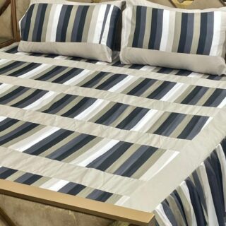 Luxury 3-Piece Frill Patchwork Double Bed Bedsheet Set – Soft Cotton Blend, Multicolor, Includes 2 Pillow Covers, Elegant Frilled Edges