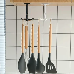 Kitchen Tools Spoon Holder Stand 360 Degrees Rotated Punch-Free Rack Wall Hanging - 1Pc