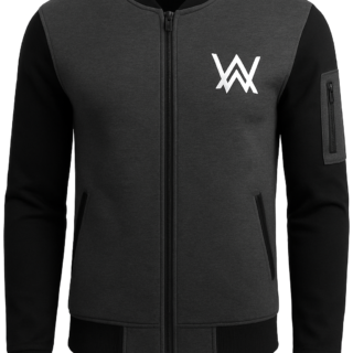 NEW Winter Collection Charcoal Grey WA Printed Zipper Jacket for Men & Boys – Premium Fleece Material, Stylish Bomber Design, Full Front Zipper Closure