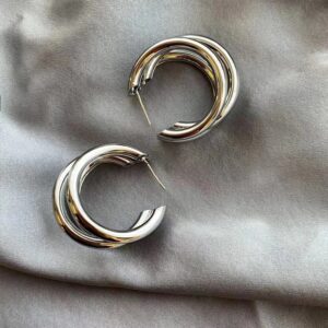 Punk Oval Hoop Earrings Metallic Geometric Ear Buckle Minimalist Style U-shaped Daily Life Earring Accessories For Women Round Piercing Jewelry Gift
