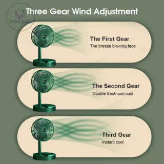 Folding Telescopic Floor Fan 3 Gears Summer Silent Desktop Retractable Fan for Office Bedroom School USB Rechargeable Ventilator