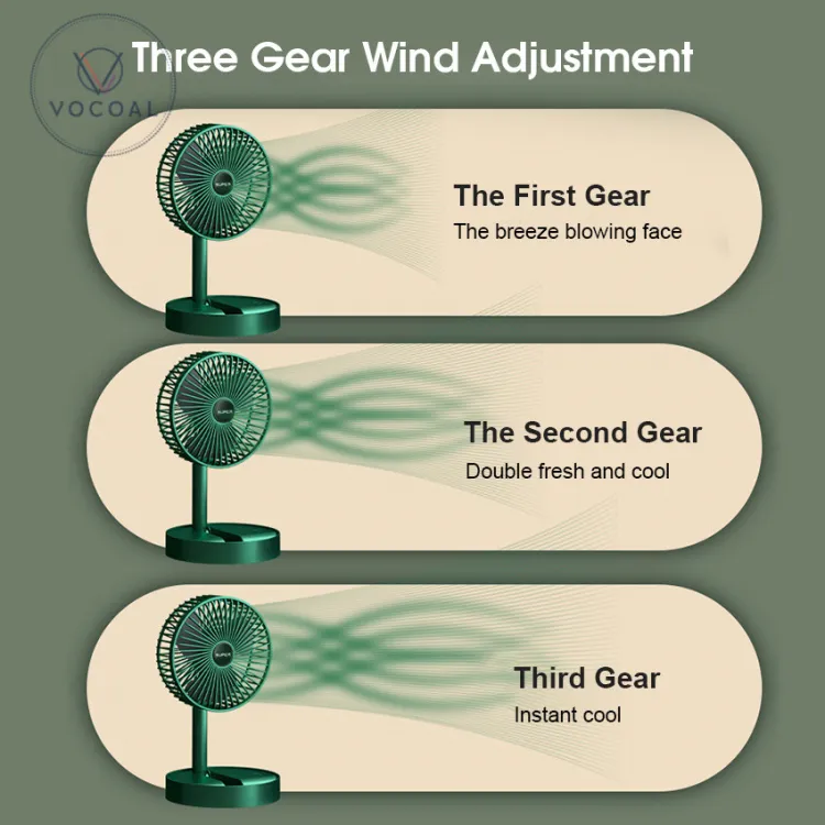 Folding Telescopic Floor Fan 3 Gears Summer Silent Desktop Retractable Fan for Office Bedroom School USB Rechargeable Ventilator